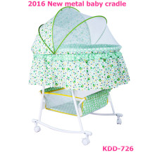 2016 new desigh metal swing bed baby bassinet TC fabric with mosquito net